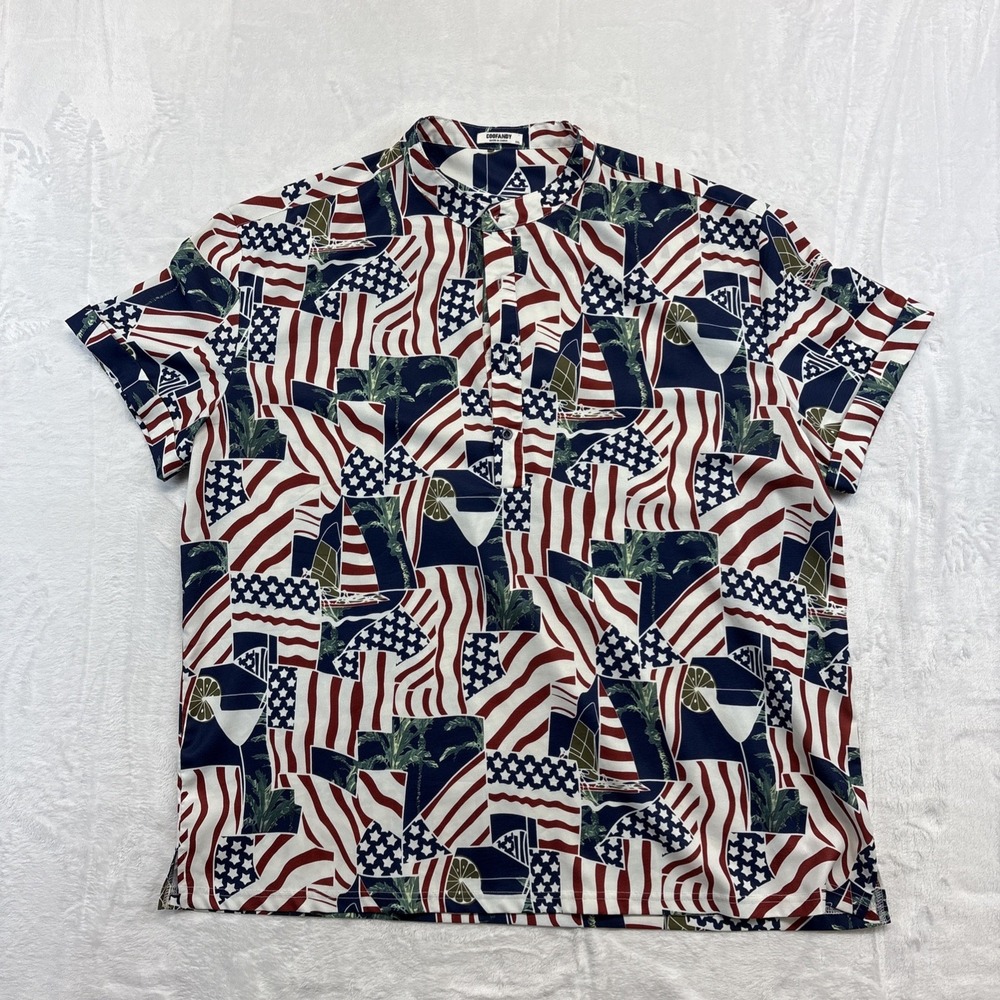 COOFANDY Henley Shirt Men's XXL Collarless Short Sleeve Casual Nautical Flag Fun